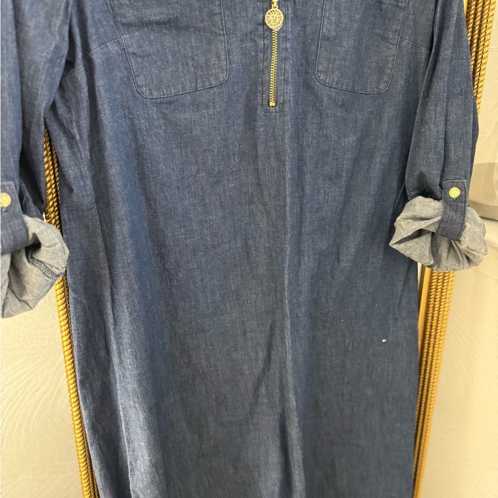 Anne Klein Blue Denim Dress with Gold Accents - Picture 5 of 8